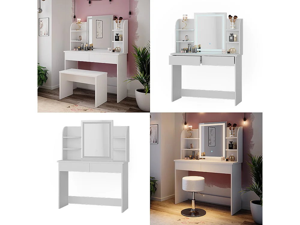 Coiffeuse blanc 106x40x142 charlotte