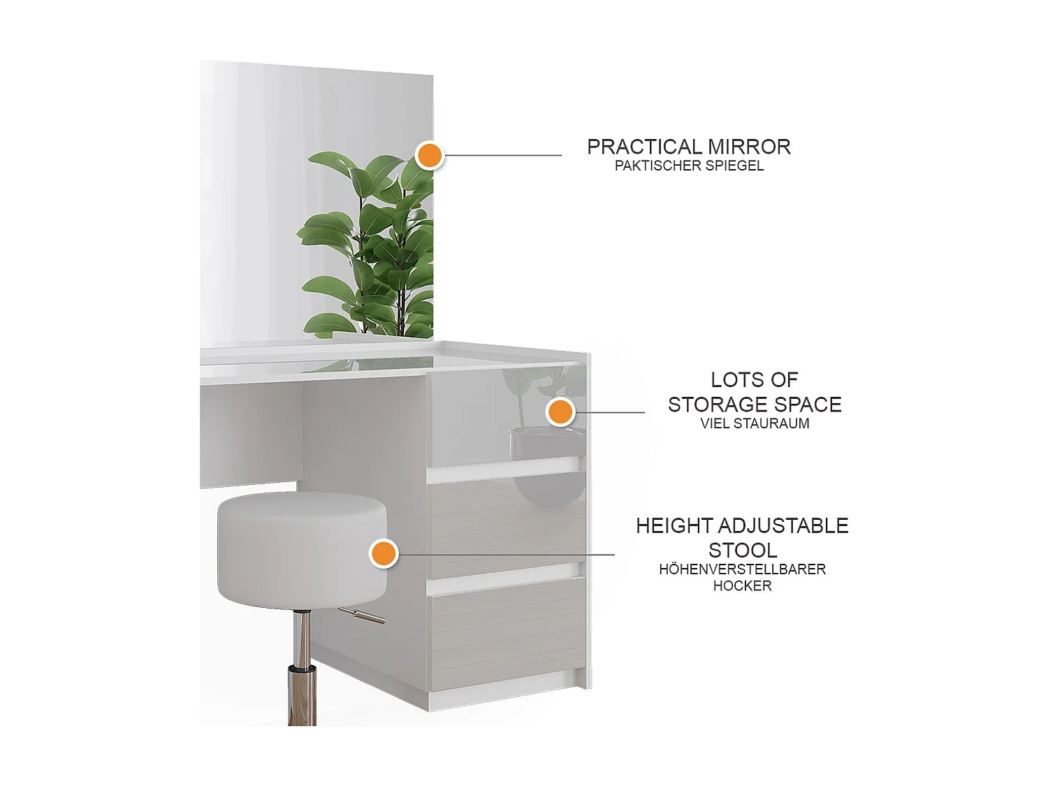 Tocador blanco alto brillo 120x60x78.6 marla