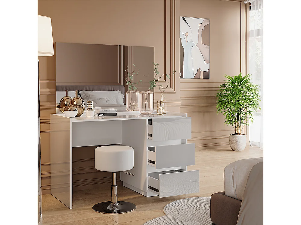 Coiffeuse blanc haute brillance 120x60x78.6 marla