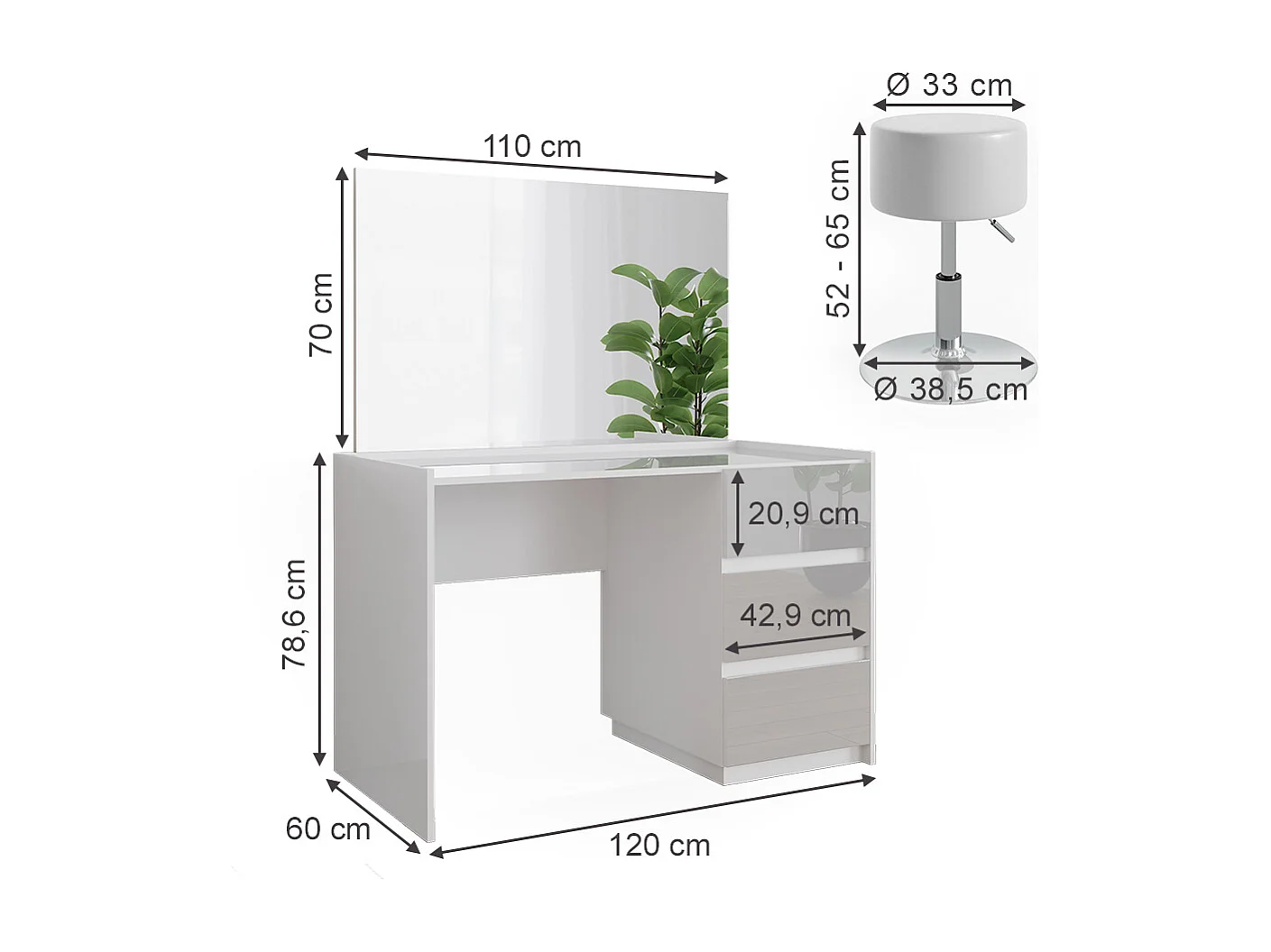 Kaptafel wit hoogglans 120x60x78.6 marla