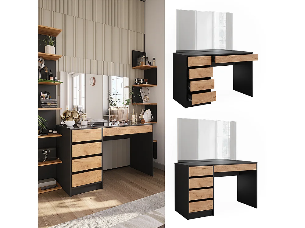 Tocador antracita/roble dorado 120x55x75 sherry