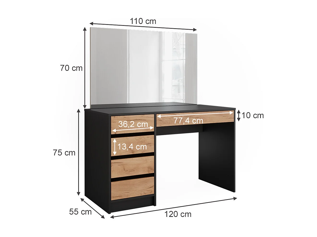 Dressing table anthracite/golden oak 120x55x75 sherry