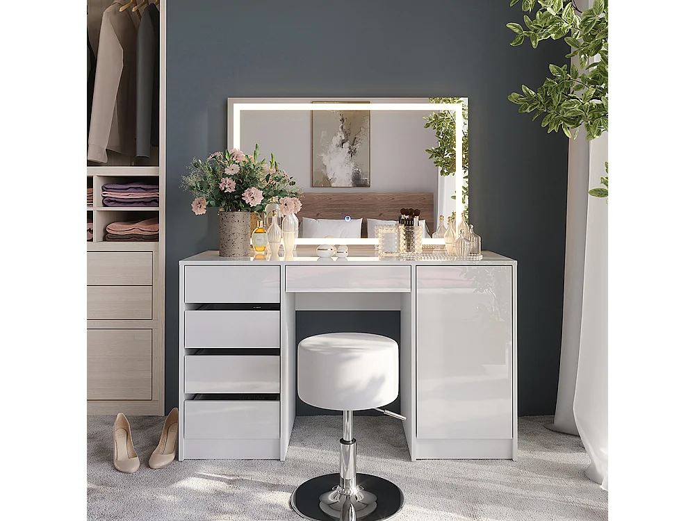 Kaptafel set met kruk wit/wit hoogglans 128.2x50.1x76 sherry