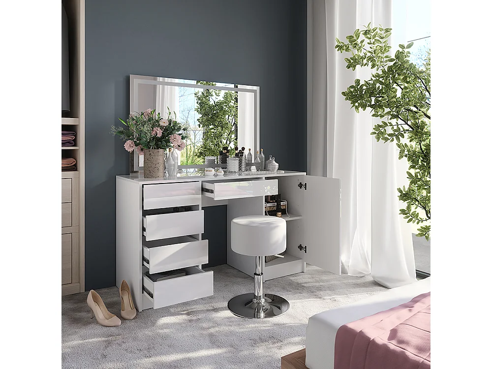 Kaptafel set met kruk wit/wit hoogglans 128.2x50.1x76 sherry