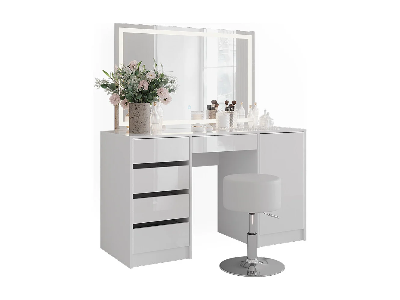 Kaptafel set met kruk wit/wit hoogglans 128.2x50.1x76 sherry