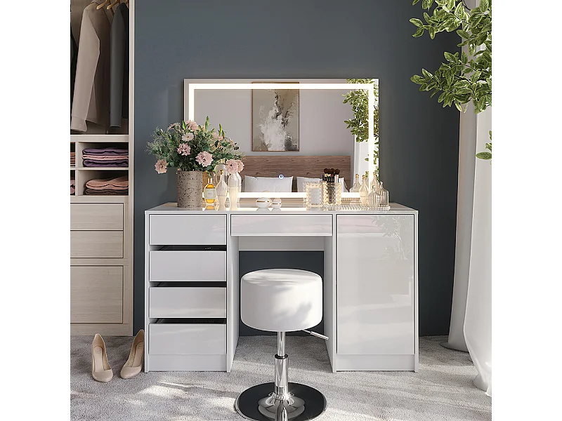 Kaptafel set met kruk wit/wit hoogglans 128.2x50.1x76 sherry