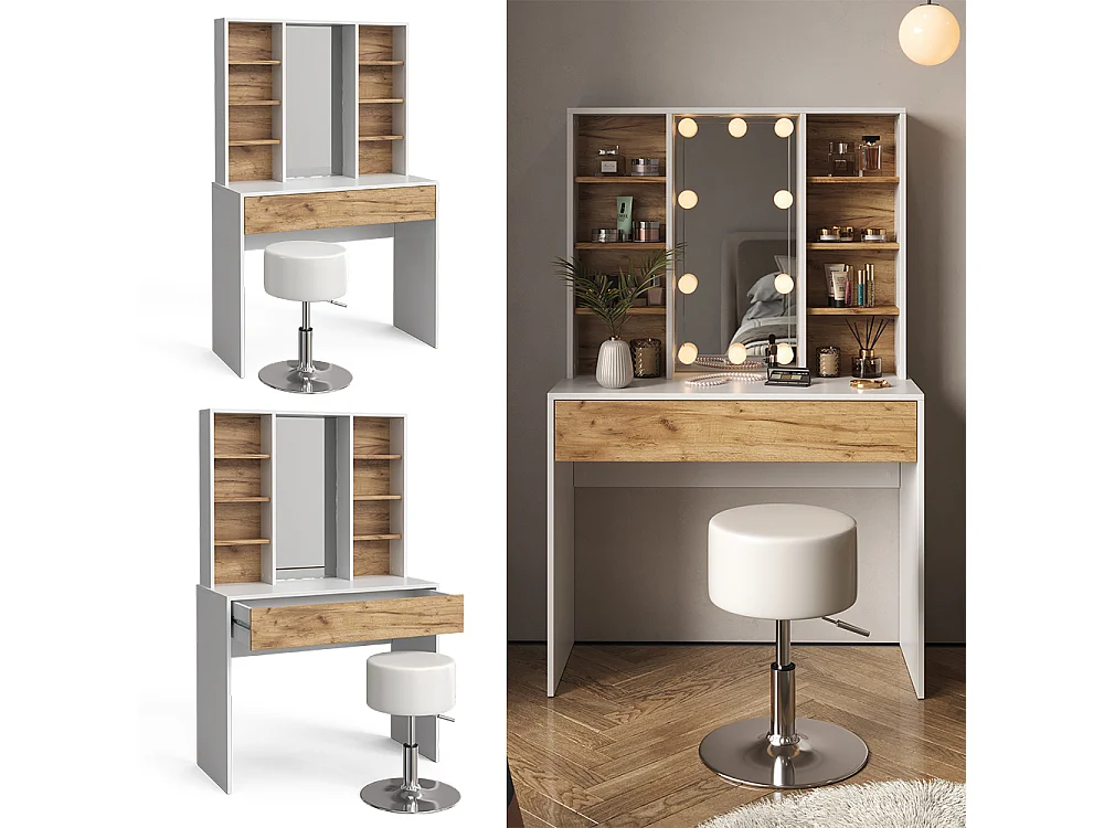 Coiffeuse chêne doré/blanc 93x40x147 alexa