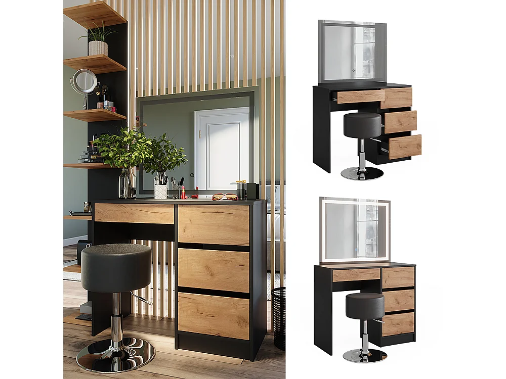 Coiffeuse anthracite/chêne doré 90x40x75 sherry