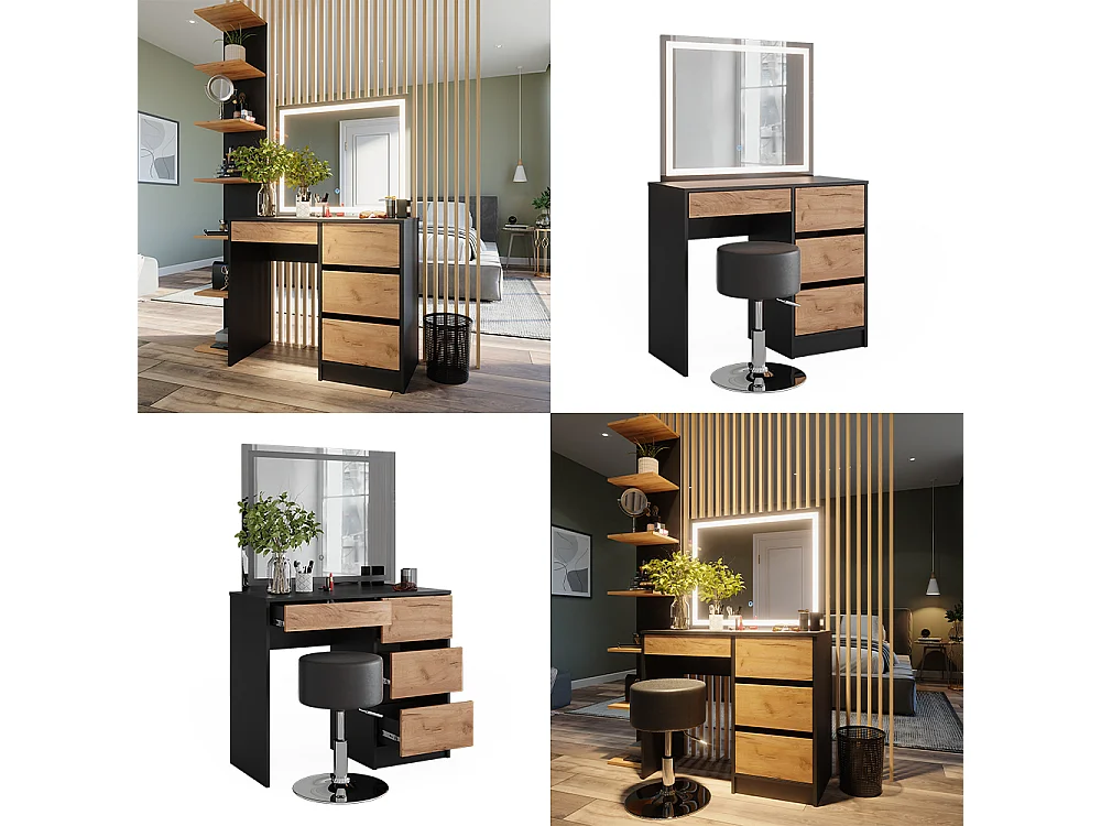 Coiffeuse anthracite/chêne doré 90x40x75 sherry