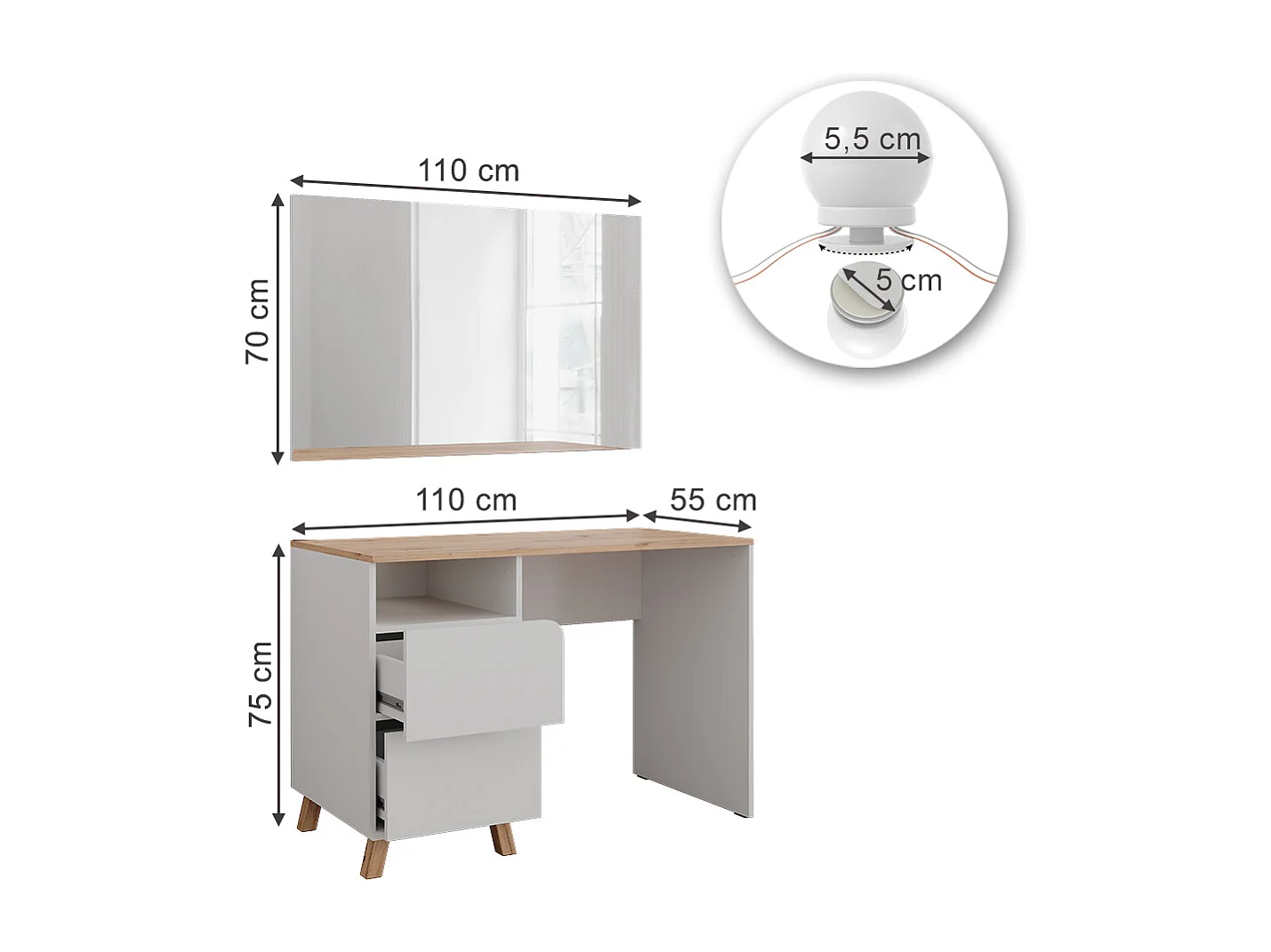 Coiffeuse blanc/artisan 110x55x75 karen