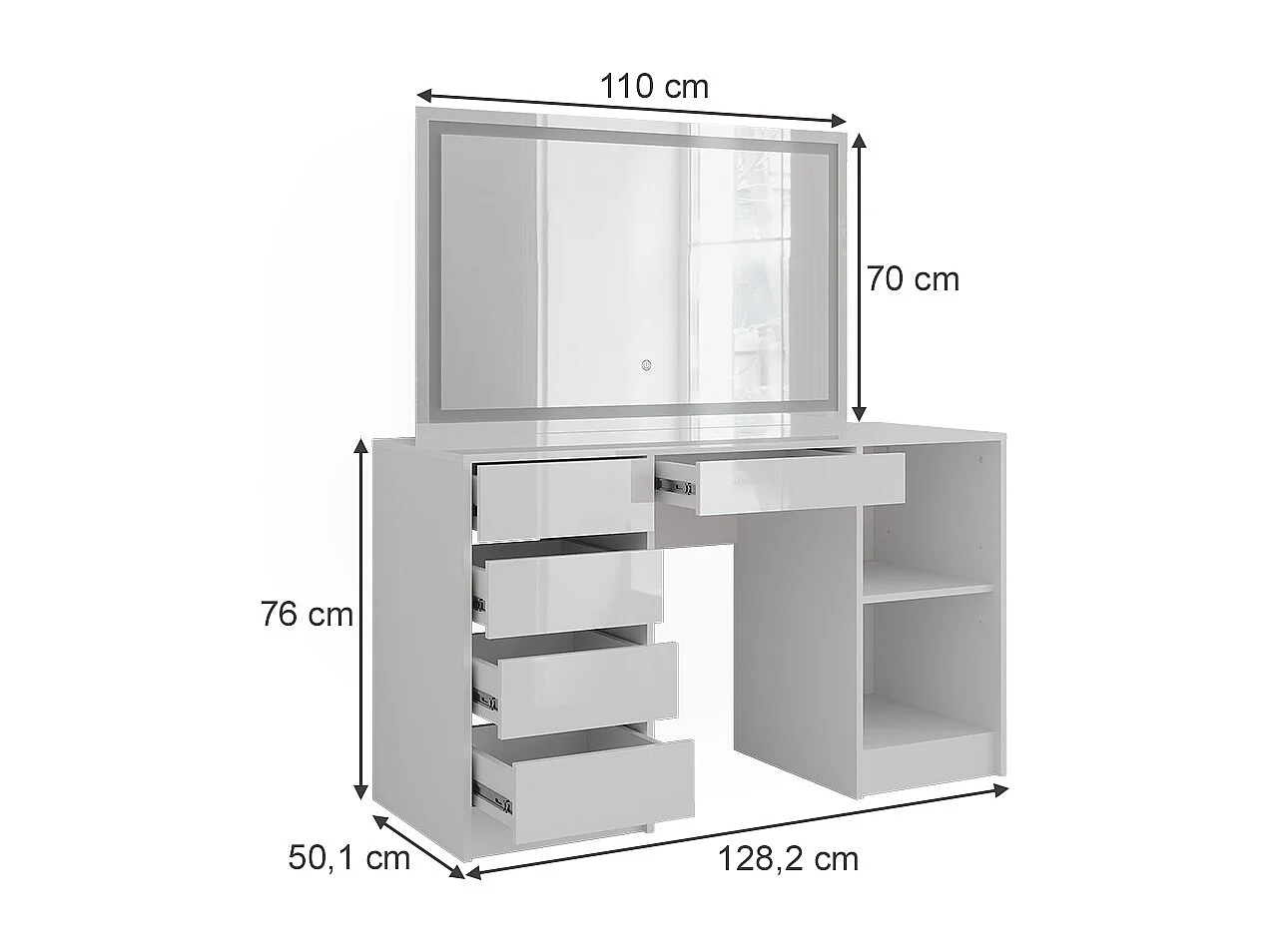 Kaptafel met licht wit/wit hoogglans 128.2x50.1x76 sherry