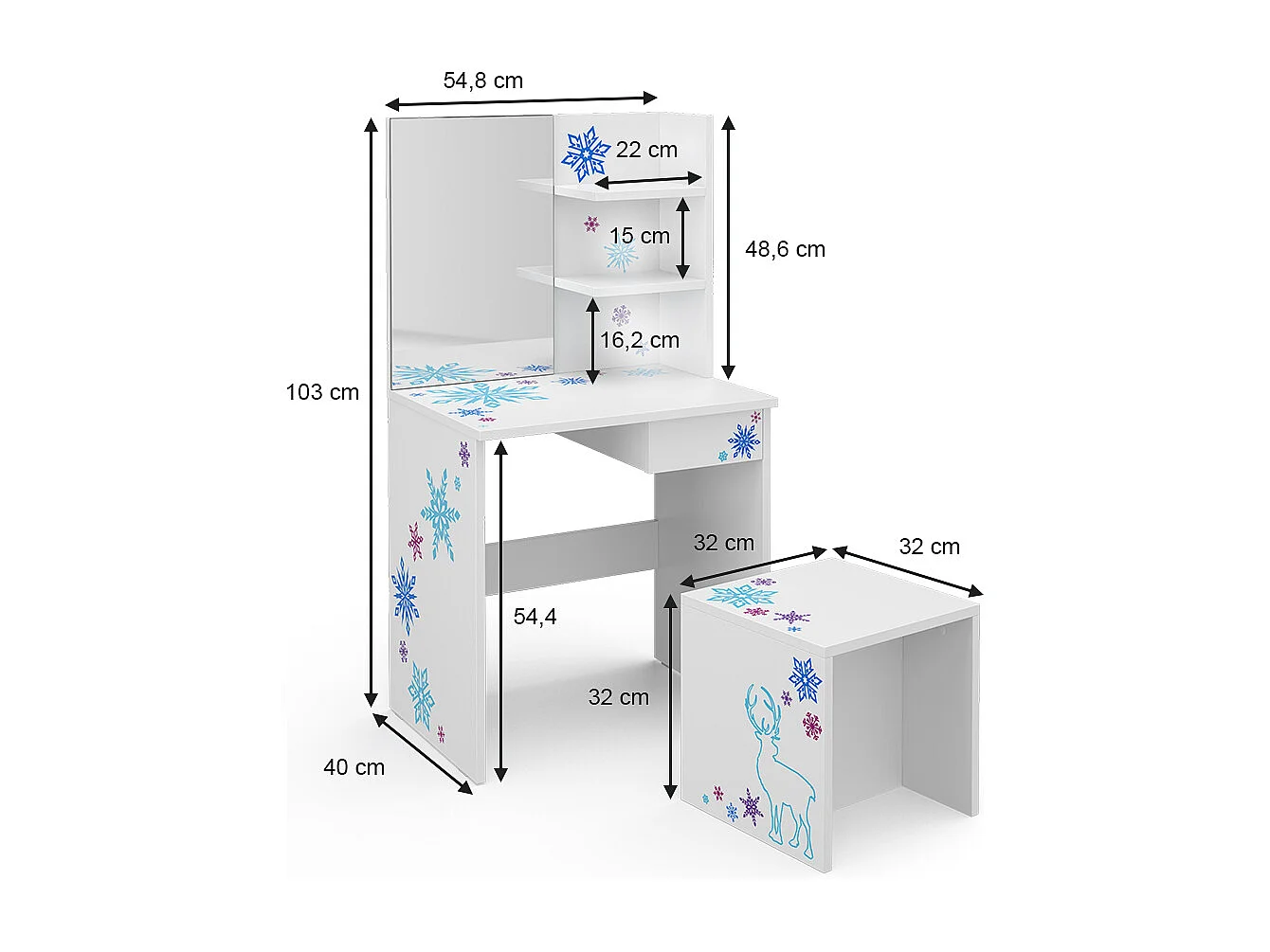 Tocador infantil blanco 54.8x40x103 schneeflocke