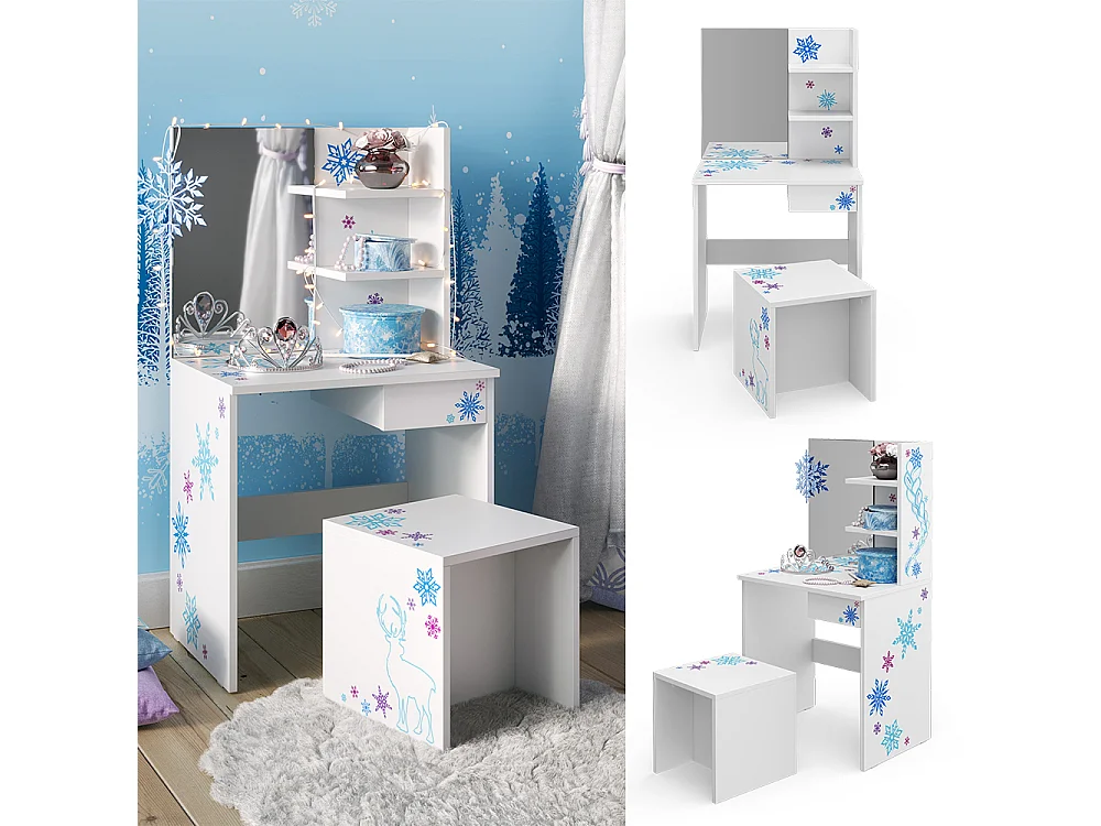 Børnesminkbord hvid 54.8x40x103 schneeflocke