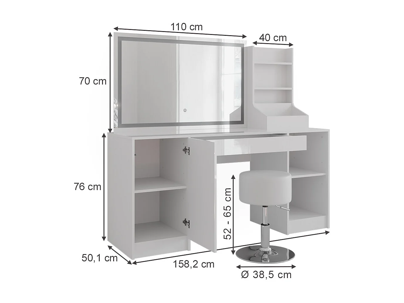 Tocador blanco/blanco alto brillo 158.2x50.1x76 sherry