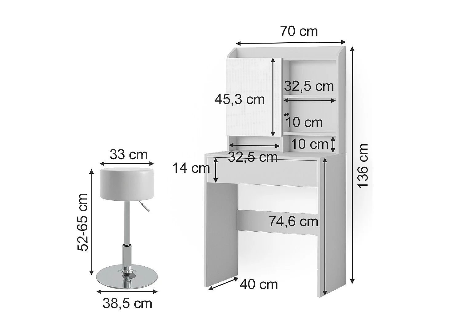 Coiffeuse blanc 70x40x136 laura