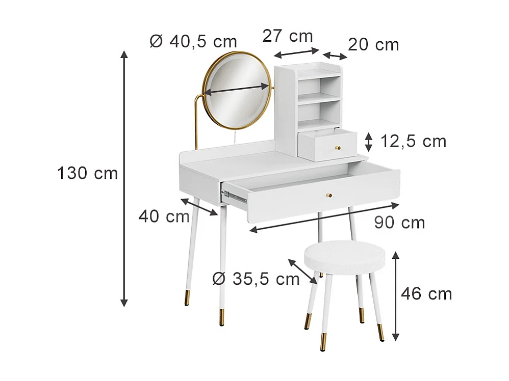 Coiffeuse blanc 90x40x130 mirela