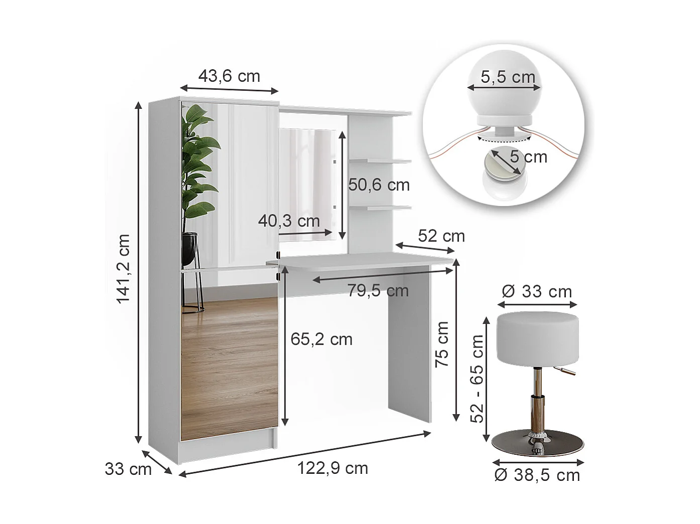 Tocador blanco 123x33x141.2