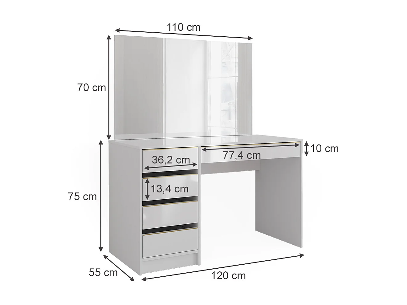 Coiffeuse blanc/or 120x55x75 sherry