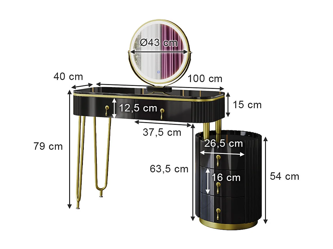 Tocador negro 100x40x79 charlène