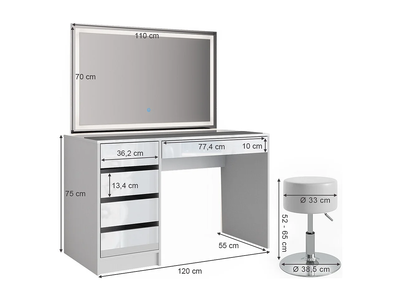 Vanity table white 120x55x75 sherry