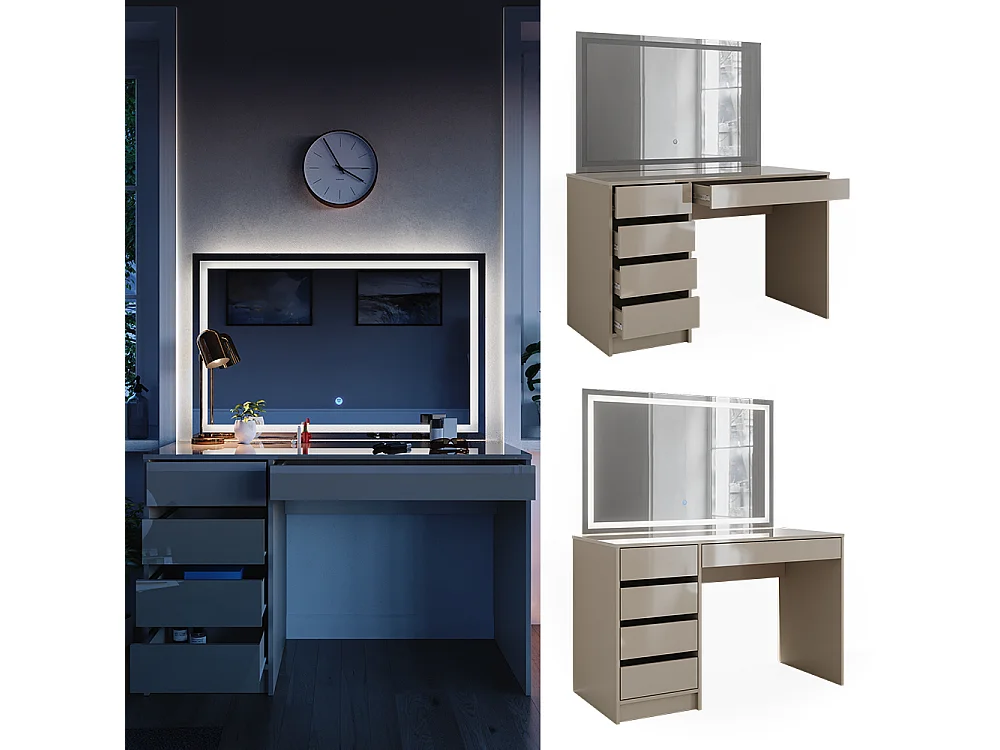 Coiffeuse gris brillant 120x55x75 sherry