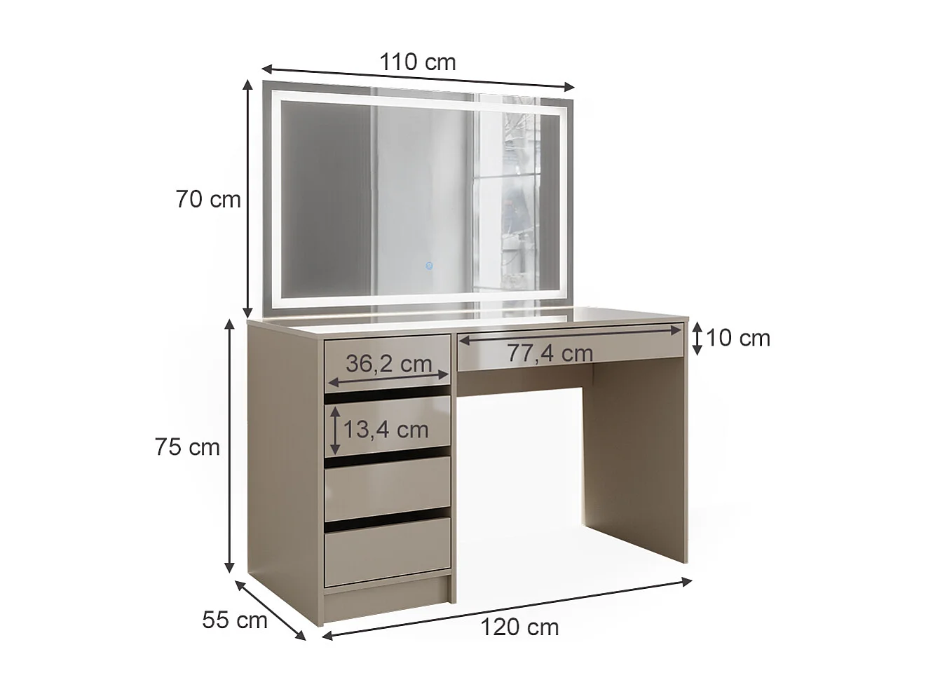 Dressing table greige high gloss 120x55x75 sherry