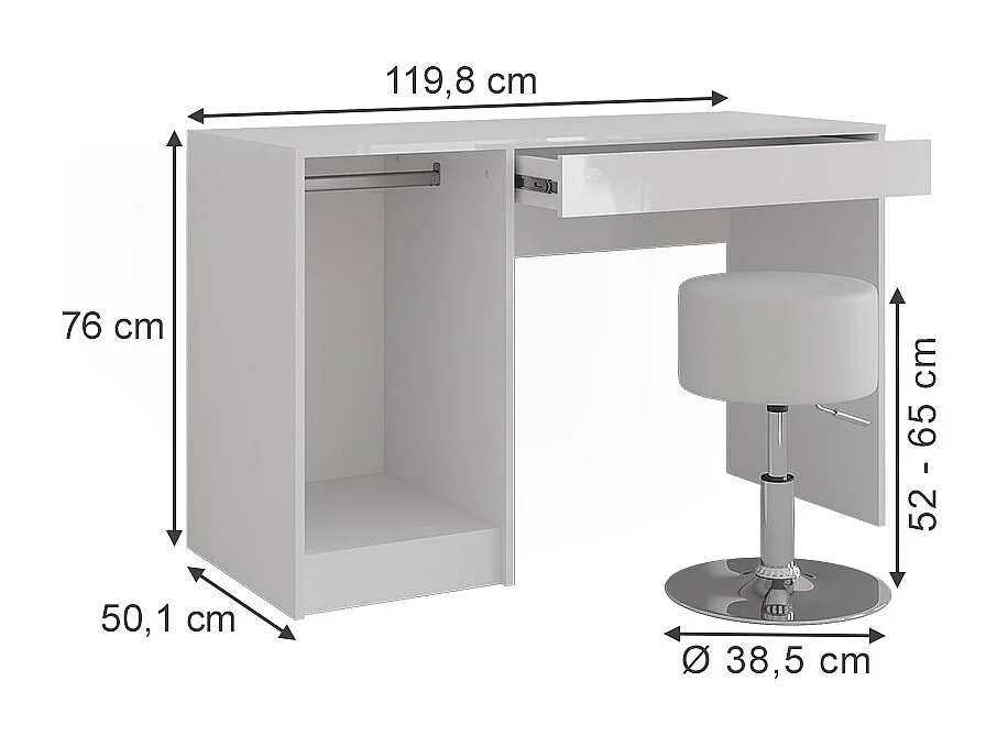 Schminktisch weiß/weiß hochglanz 119.8x50.1x76 sherry