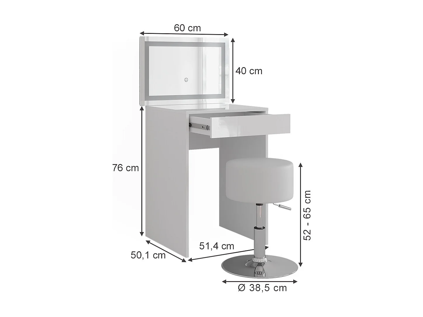 Schminktisch weiß/weiß hochglanz 51.4x50.1x76 sherry