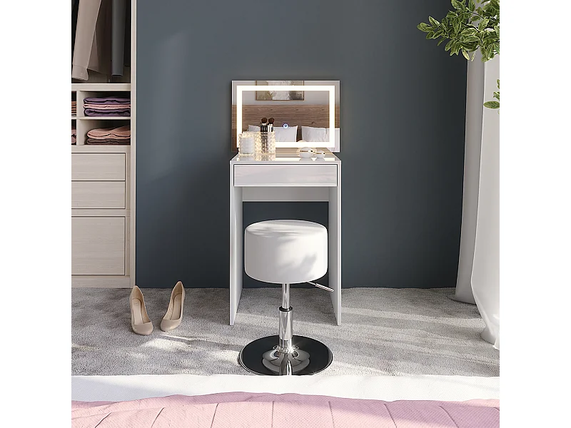 Kaptafel set met kruk wit/wit hoogglans 51.4x50.1x76 sherry