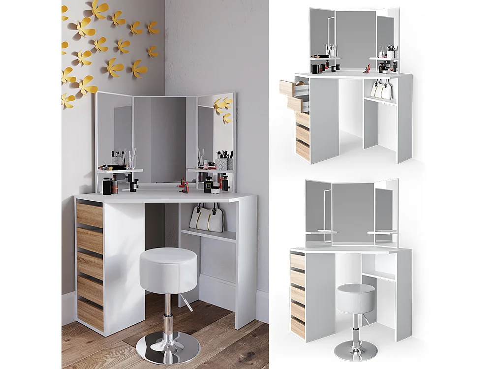 Tocador de esquina blanco/sonoma 110x54x141.5 arielle