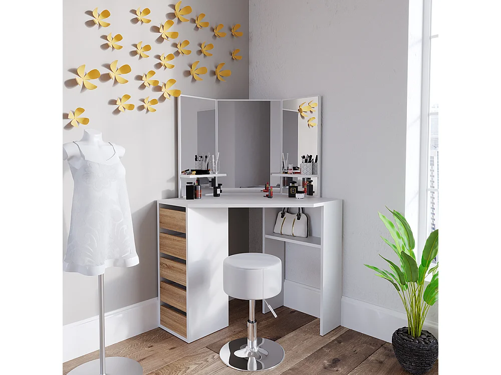 Tocador de esquina blanco/sonoma 110x54x141.5 arielle