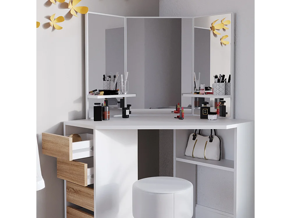 Tocador de esquina blanco/sonoma 110x54x141.5 arielle