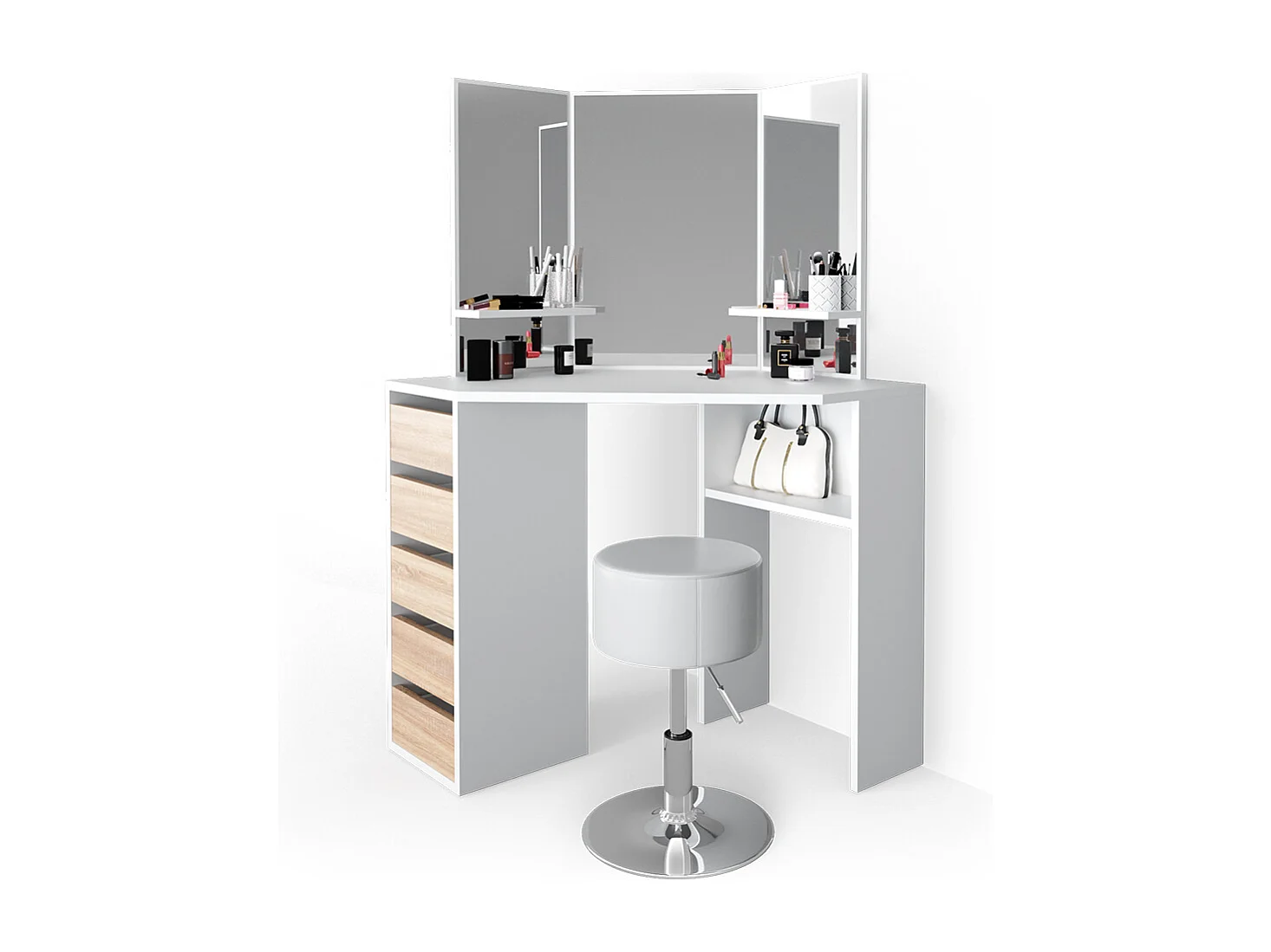 Tocador de esquina blanco/sonoma 110x54x141.5 arielle