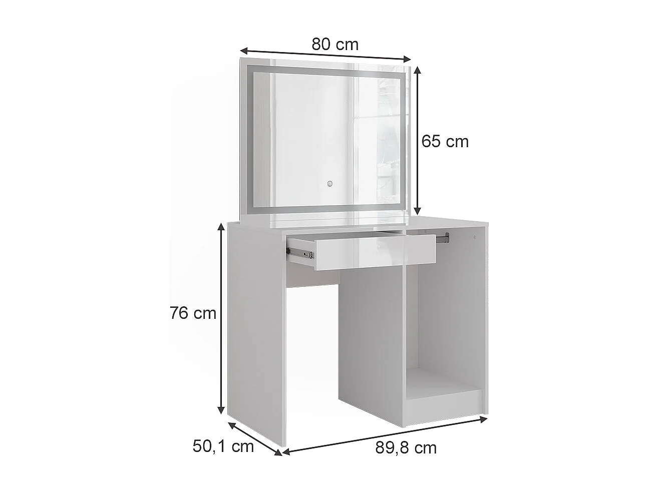 Schminktisch weiß/weiß hochglanz 89.8x50.1x76 sherry