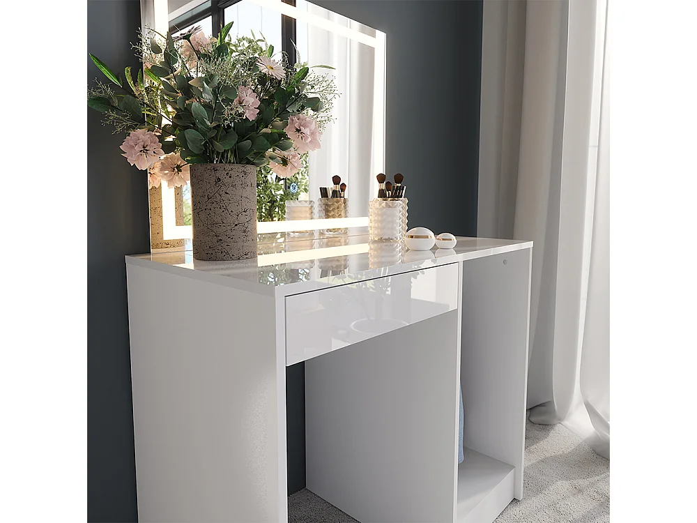 Schminktisch weiß/weiß hochglanz 89.8x50.1x76 sherry