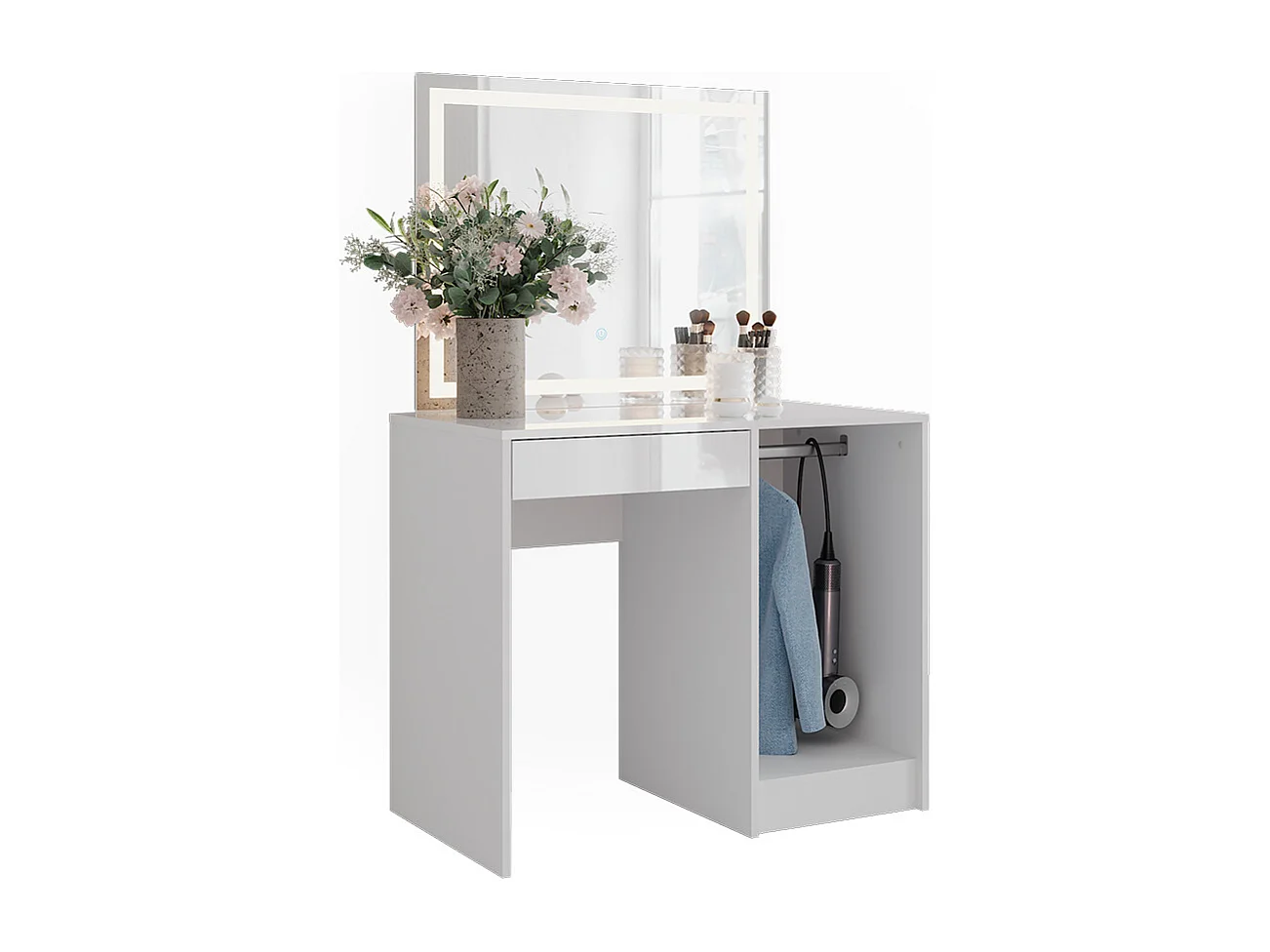 Schminktisch weiß/weiß hochglanz 89.8x50.1x76 sherry