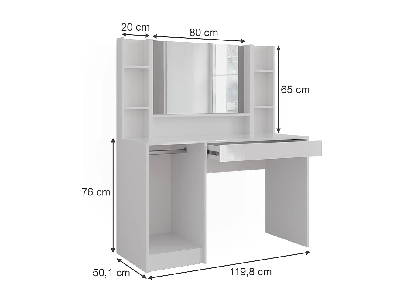 Schminktisch weiß/weiß hochglanz 119.8x50.1x76 sherry