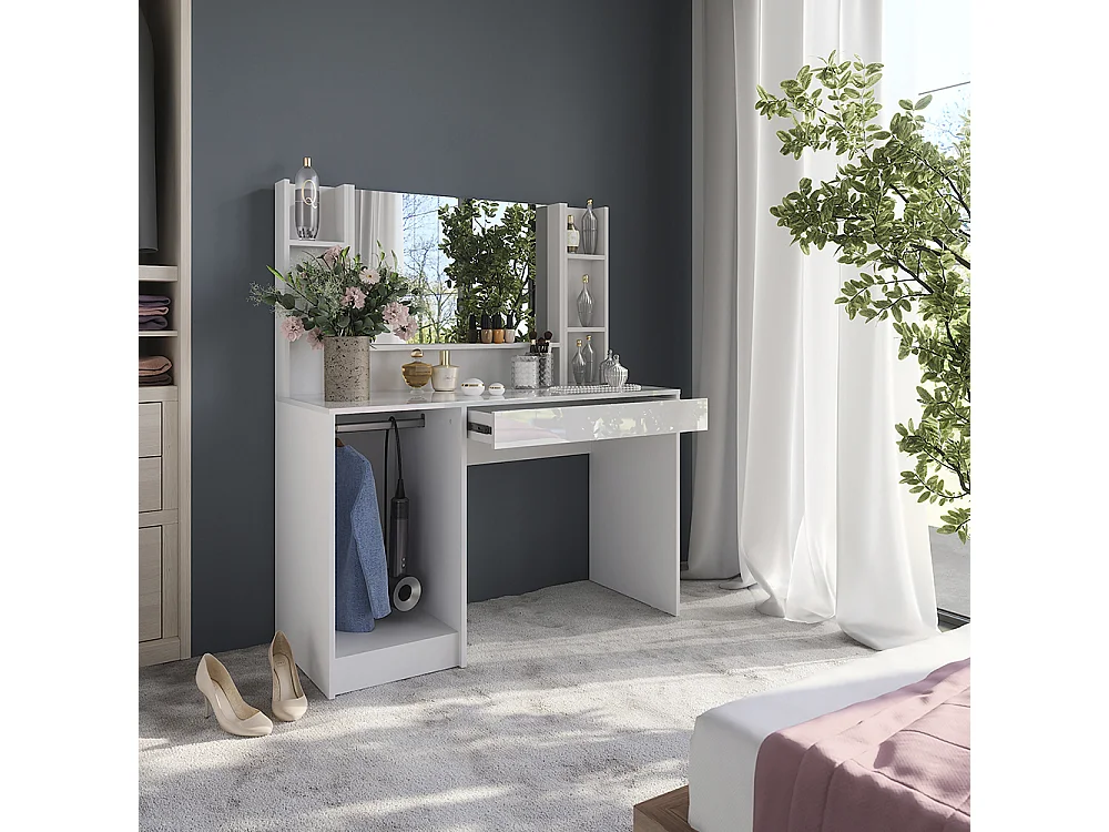 Schminktisch weiß/weiß hochglanz 119.8x50.1x76 sherry
