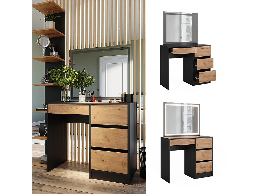 Tocador antracita/roble dorado 90x40x75 sherry