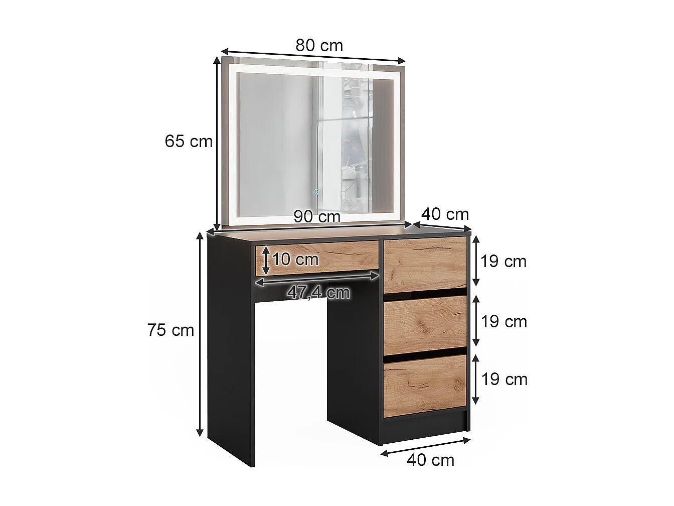 Tocador antracita/roble dorado 90x40x75 sherry