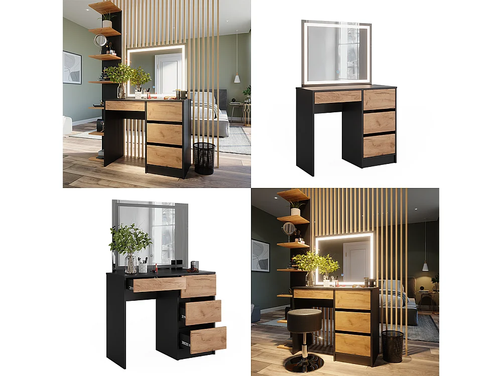 Coiffeuse anthracite/chêne doré 90x40x75 sherry