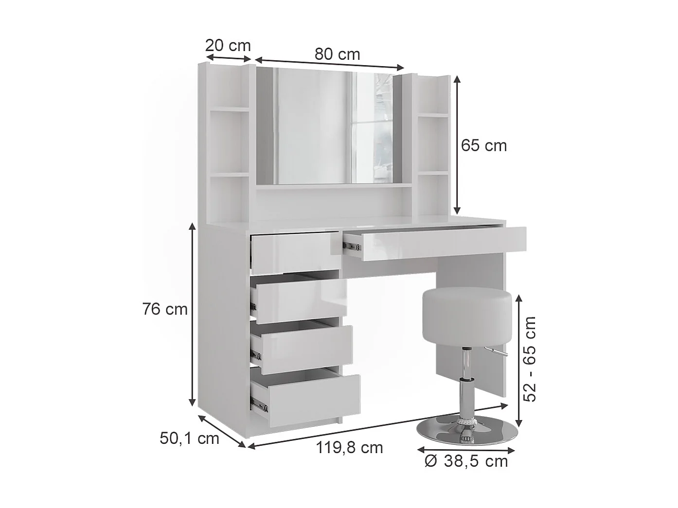 Kaptafel wit/wit hoogglans 119.8x50.1x76 sherry