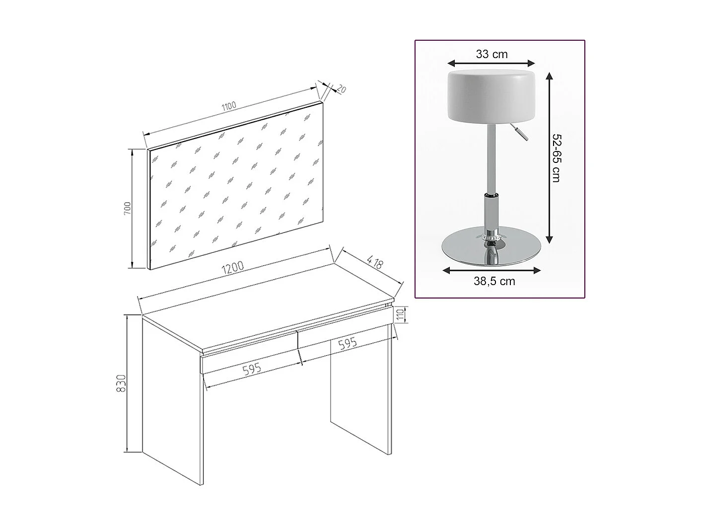 Tocador blanco 120x41.8x83 emma