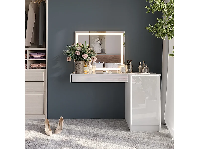 Schminktisch weiß/weiß hochglanz 120x50.1x76 sherry