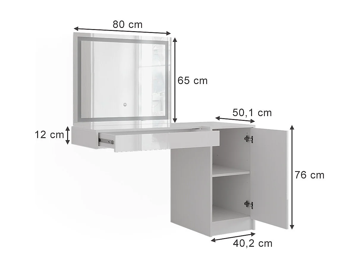 Schminktisch weiß/weiß hochglanz 120x50.1x76 sherry