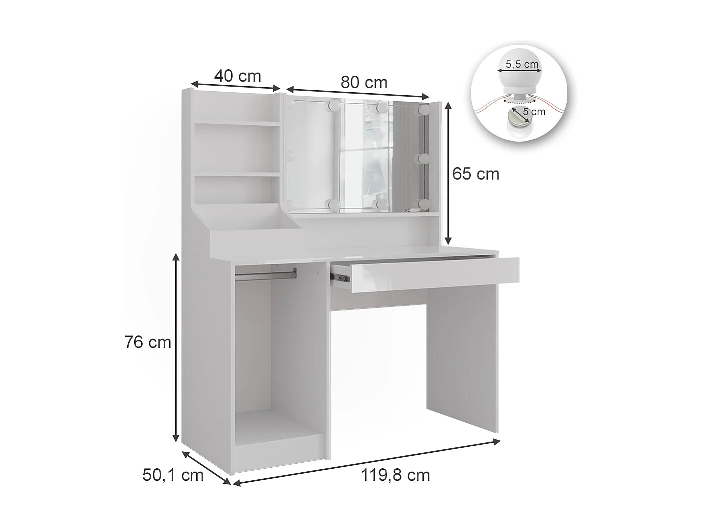 Coiffeuse blanc/blanc brillant 119.8x50.1x76 sherry