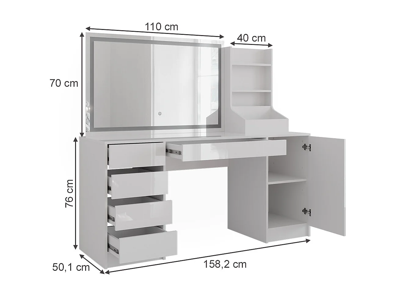 Kaptafel met licht wit/wit hoogglans 158.2x50.1x76 sherry