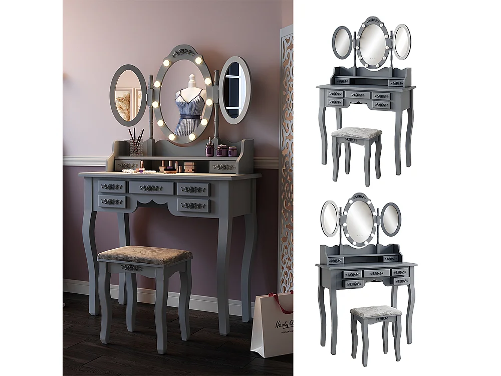 Schminktisch grau 90x40x147 diana