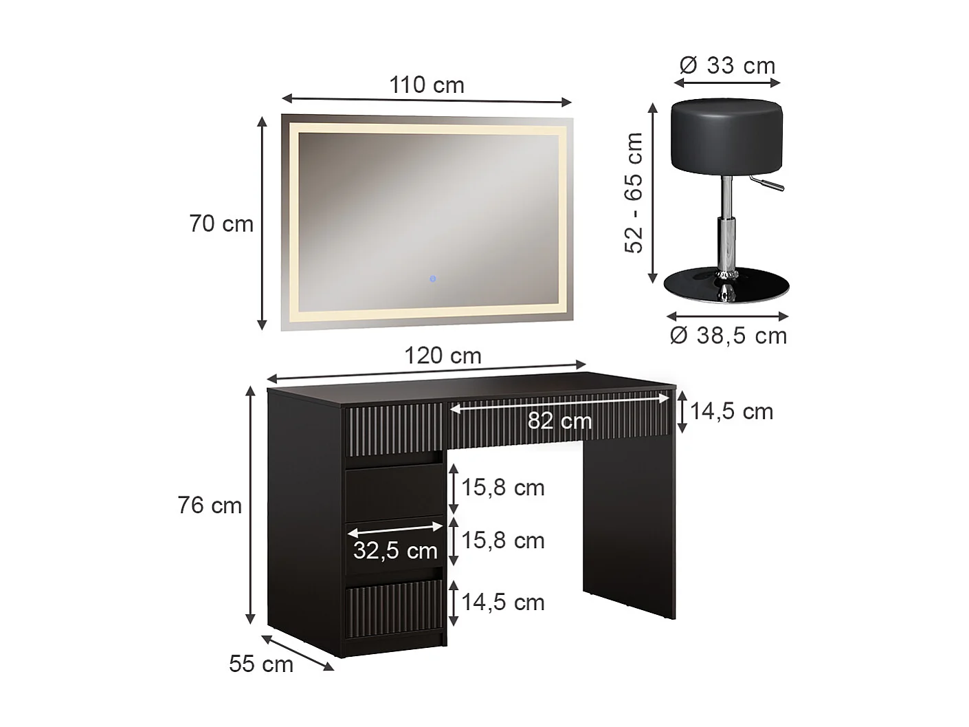 Dressing table black 120x55x76 omira