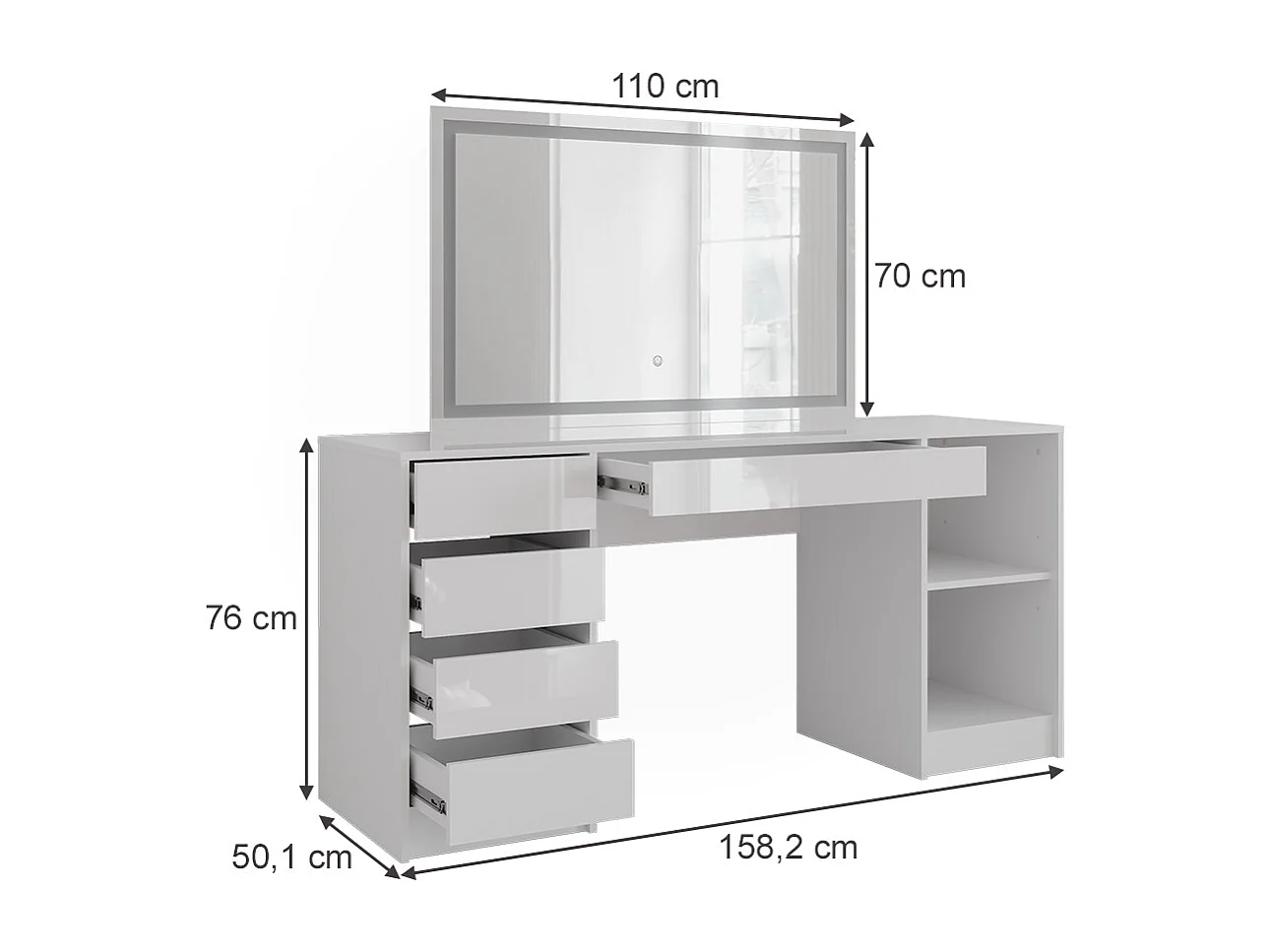 Vanity table white/white high gloss 158.2x50.1x76 sherry